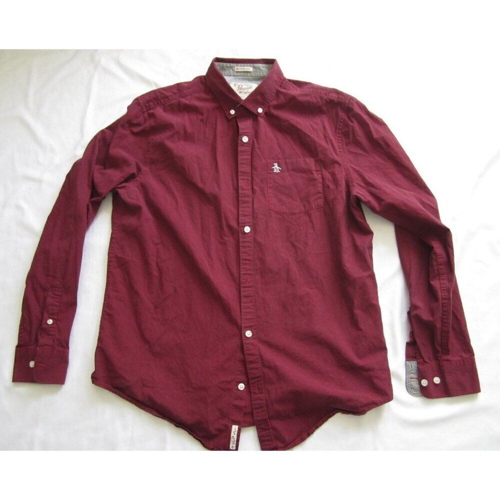 Men's Penguin Munsingwear Plaid Button Cotton Long Sleeve Shirt Sz L (MT578)